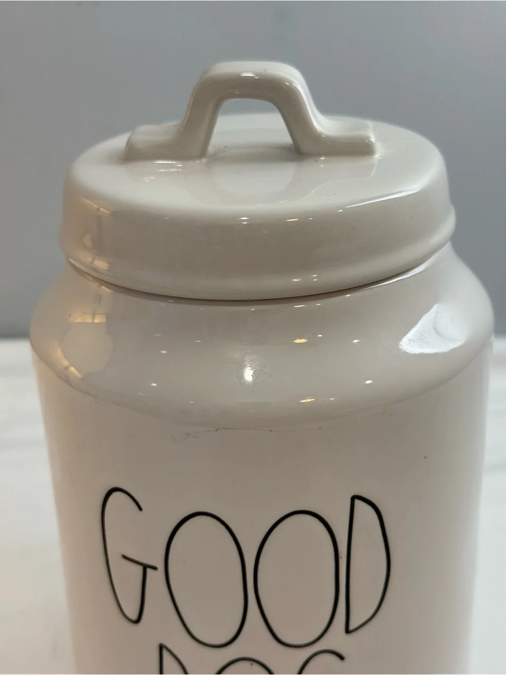 Rae Dunn White Ceramic 'GOOD DOG' Treat Jar with Black Letters